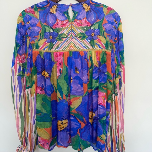Bl^nk London Anthropologie Miranda Peasant Blouse S Balloon Sleeve Multicolor - Picture 4 of 9